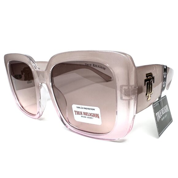 True Religion Women\'s Square Sunglasses Oversized Pink Gold Designer Glam Y2K main image 4